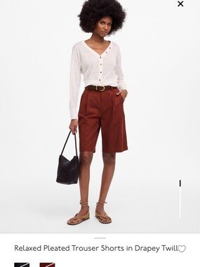 Madewell High-Rise Pleated Trouser Shorts — Rust Brown